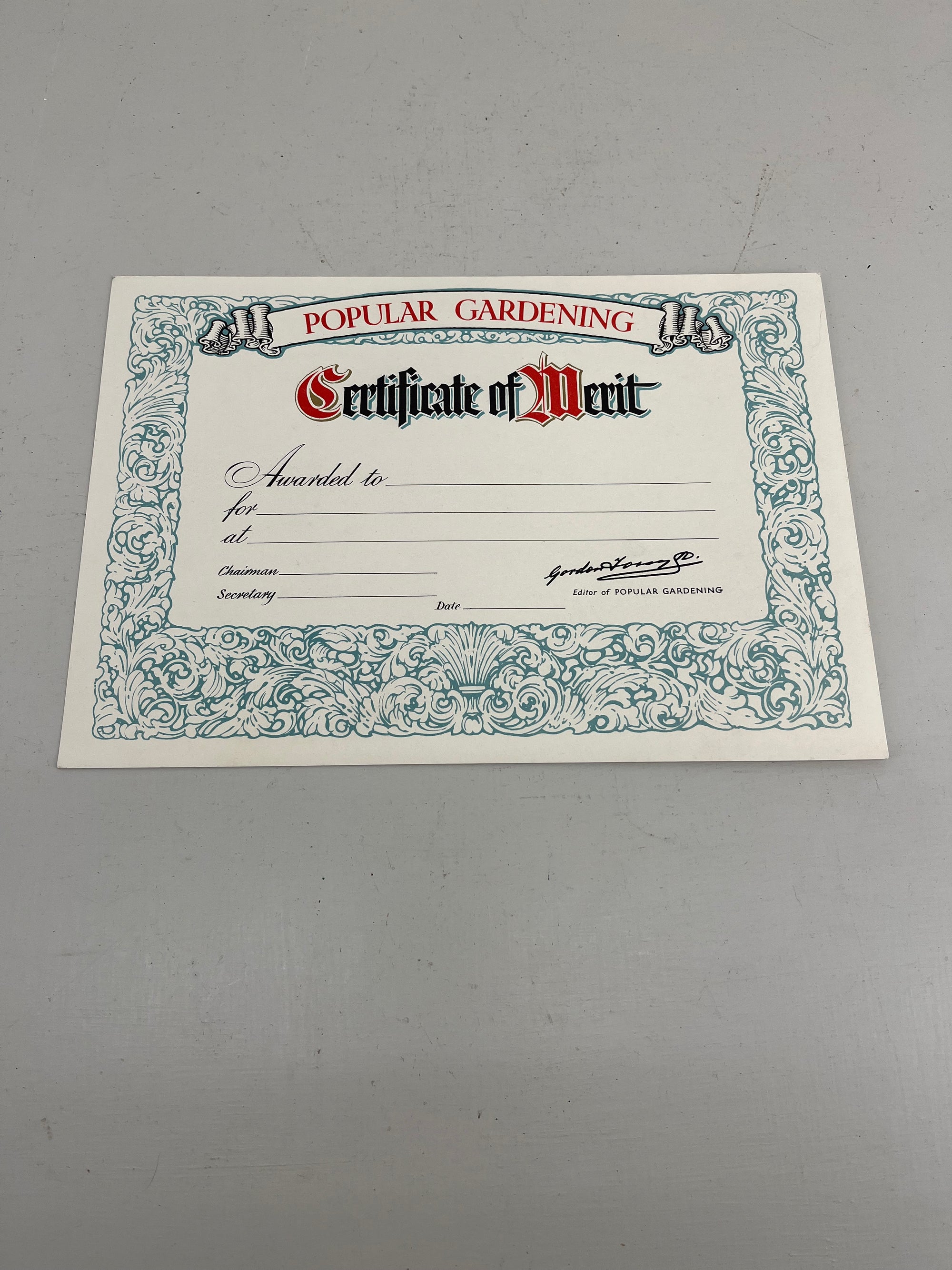 Vintage Gardening Certificate of Merit