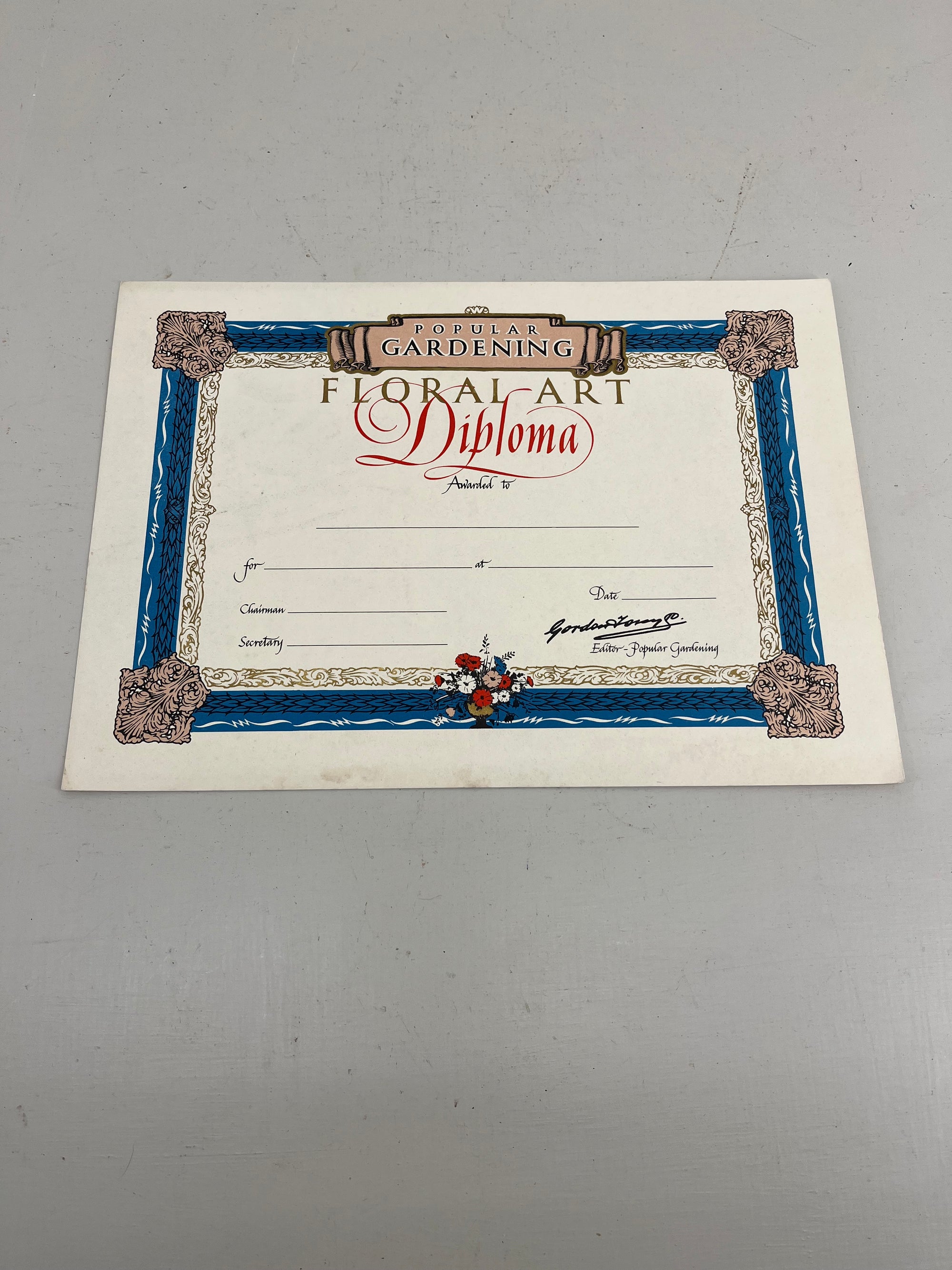 Vintage Floral Art Certificate