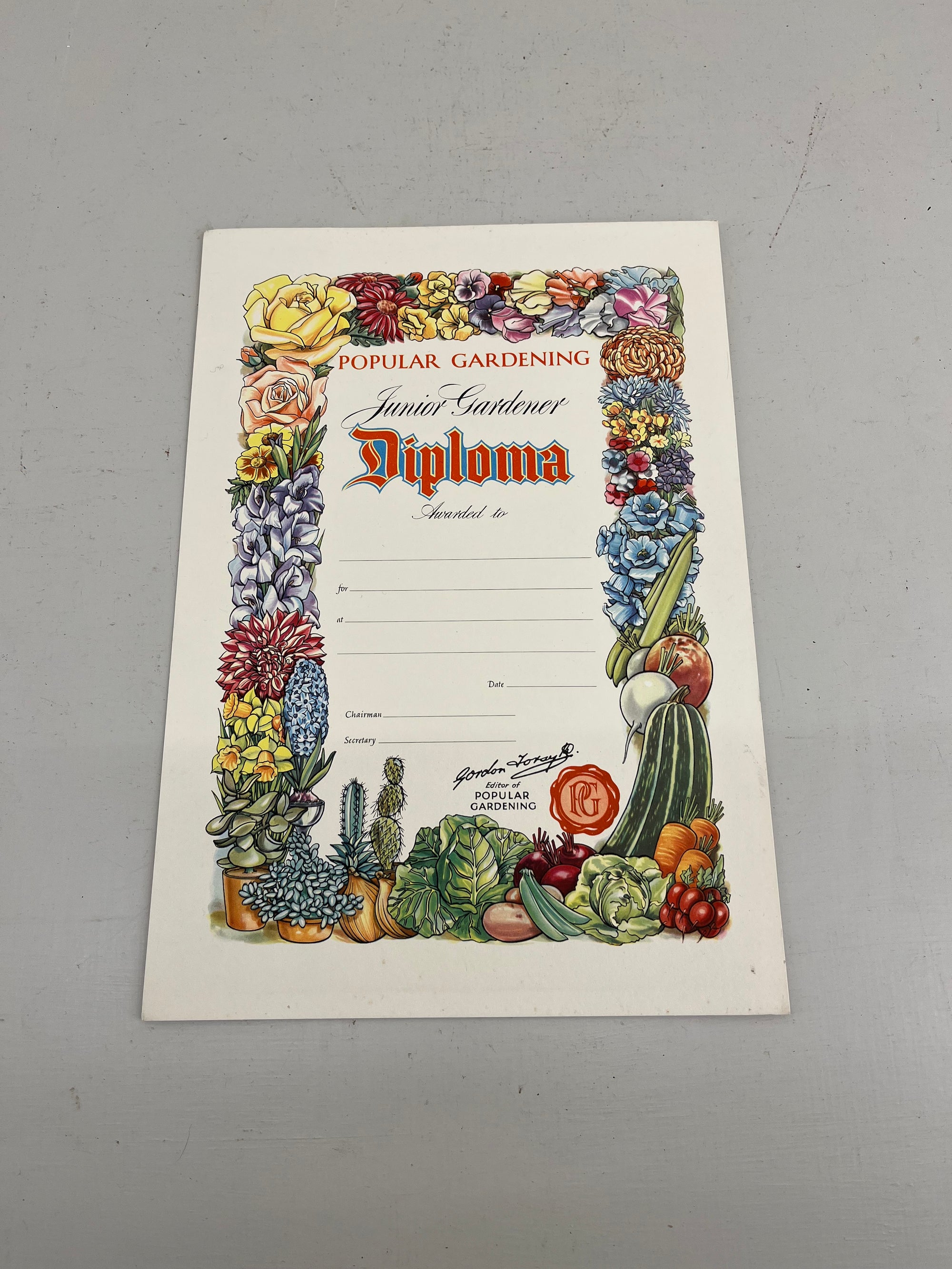 Vintage Junior Gardener Certificate