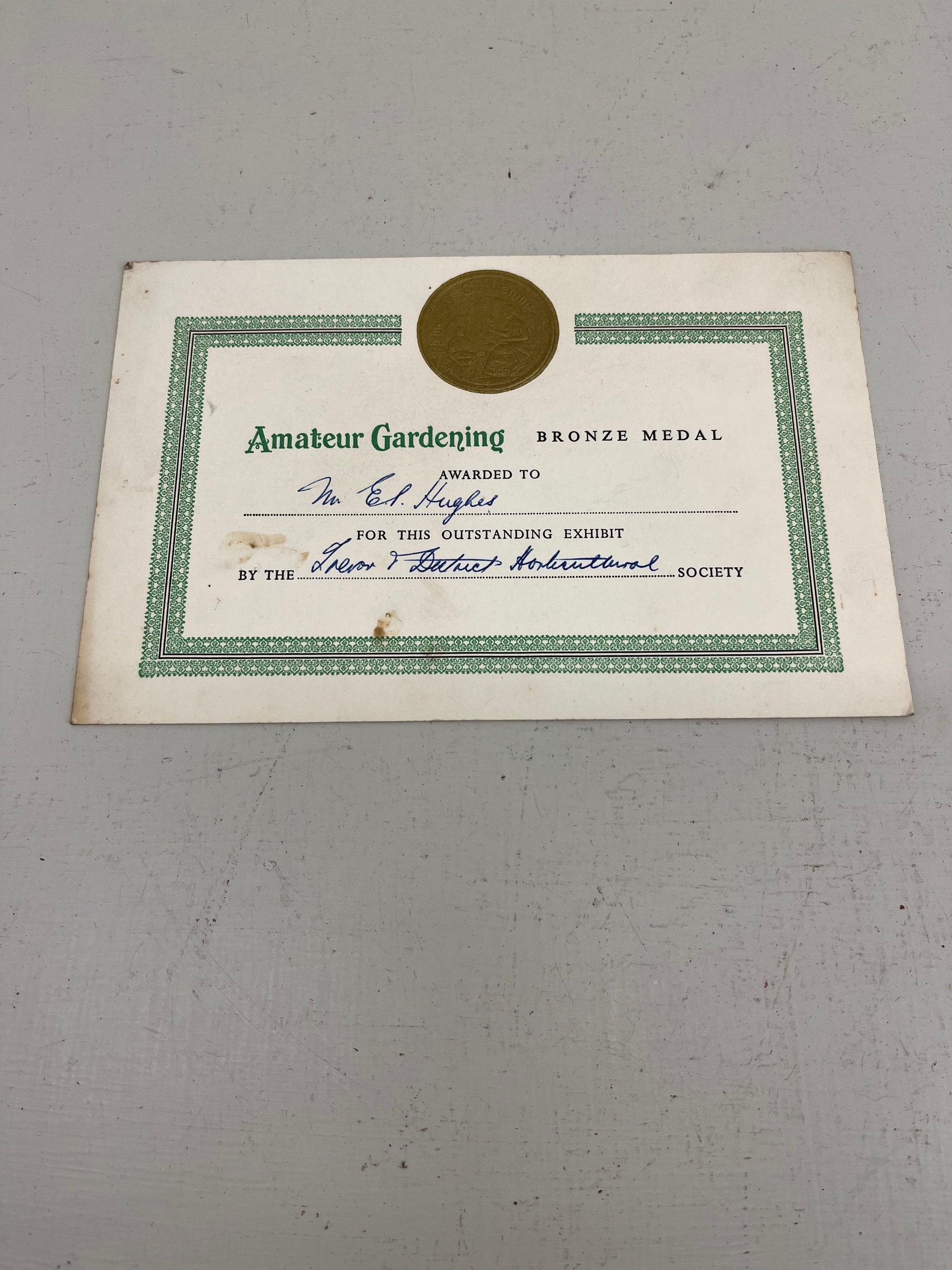 Amateur Gardening Show Certificate
