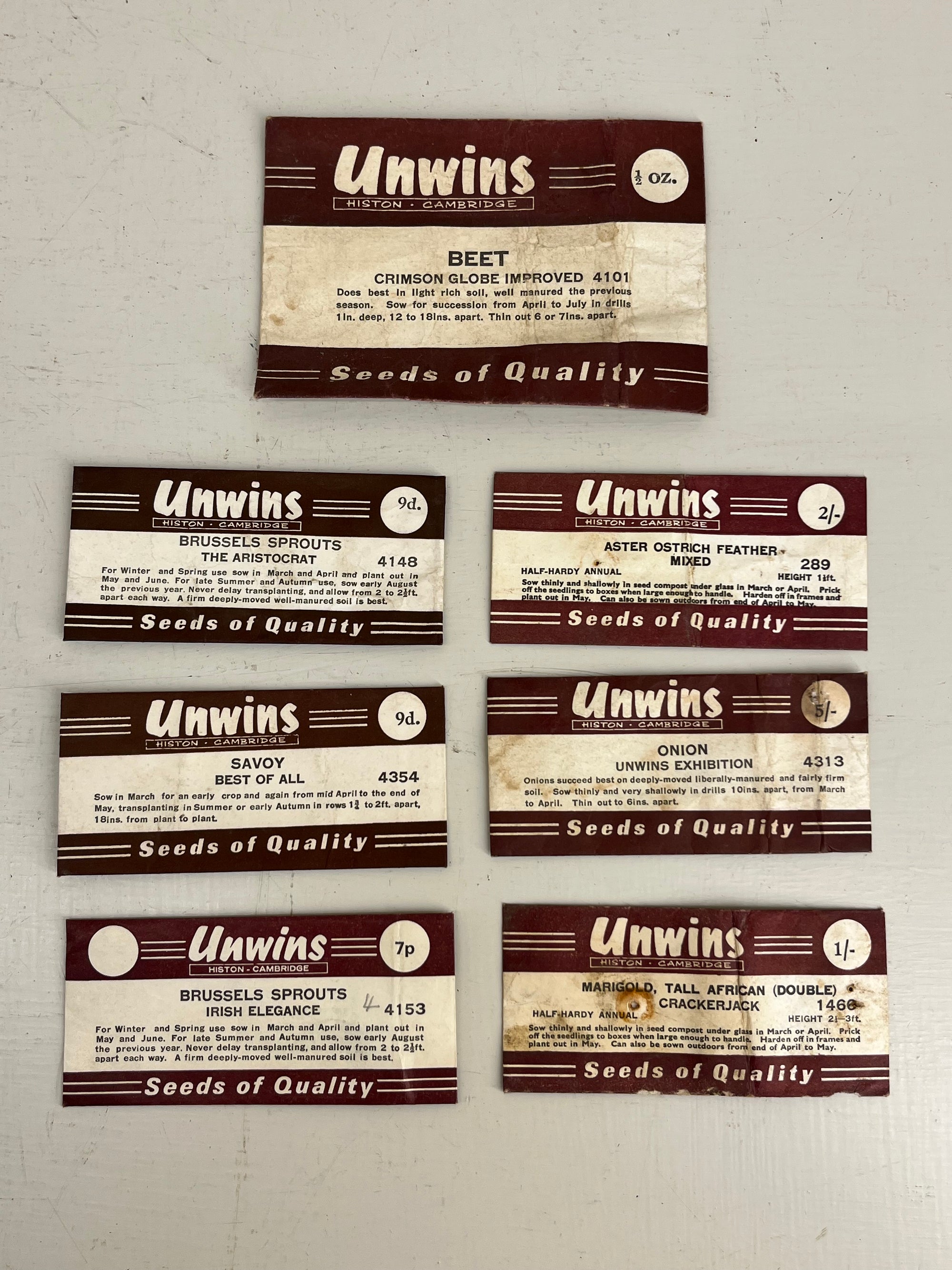 Vintage Unwins Seed Packets