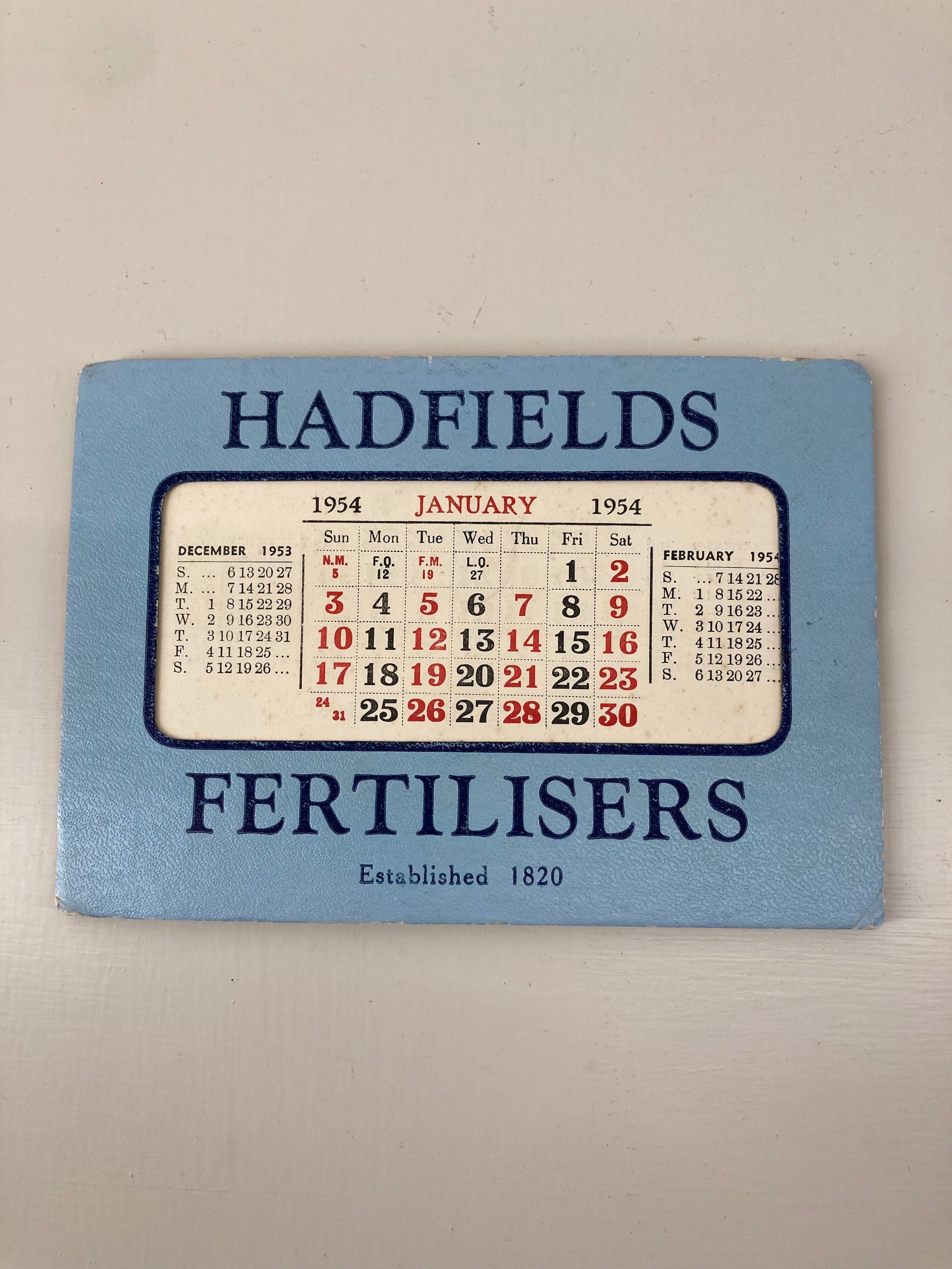 Hadfields Fertilisers Desktop Calendar for 1954