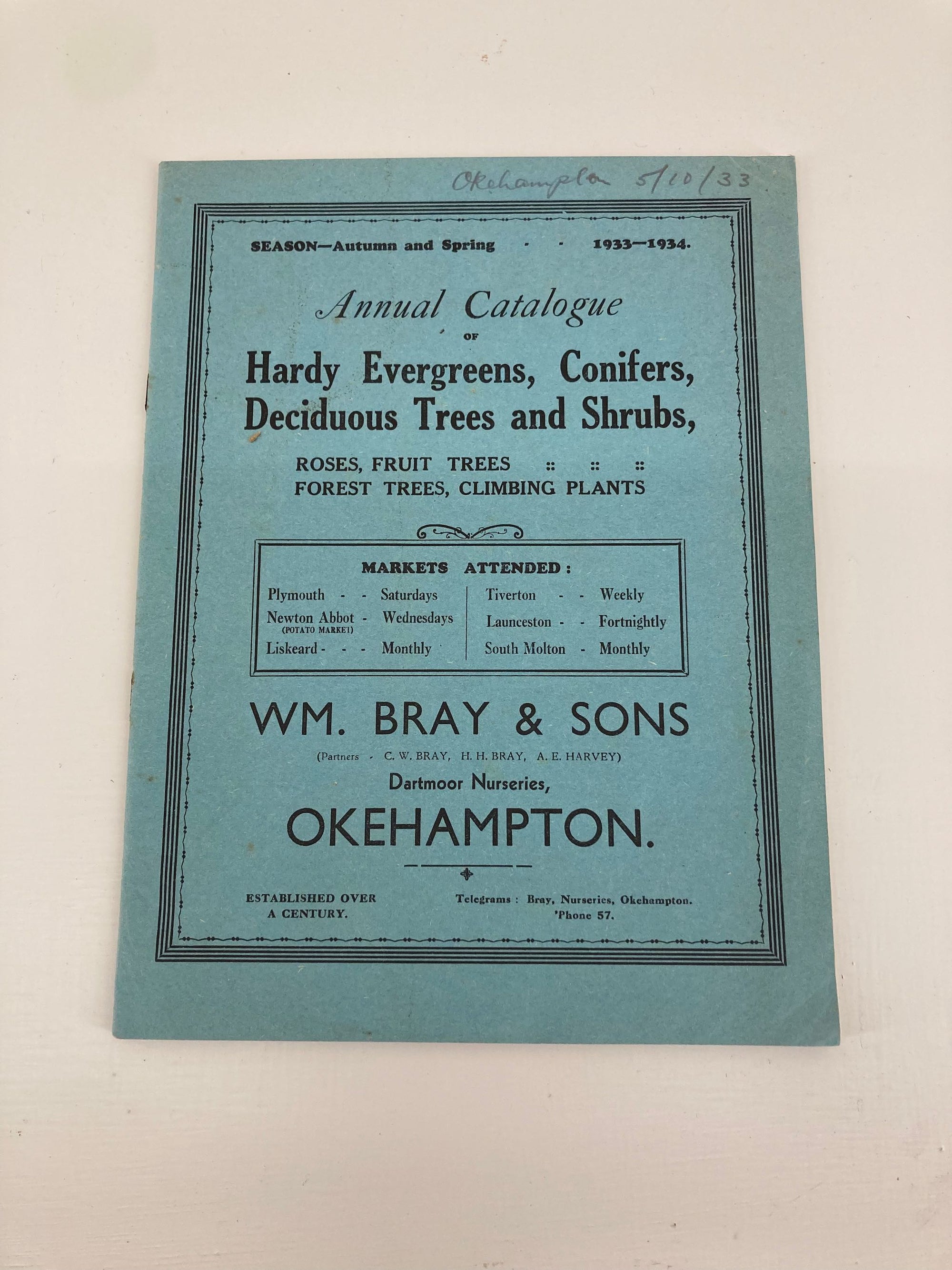 Bray &amp; Sons Nursery Catalogue, 1933 - 1934