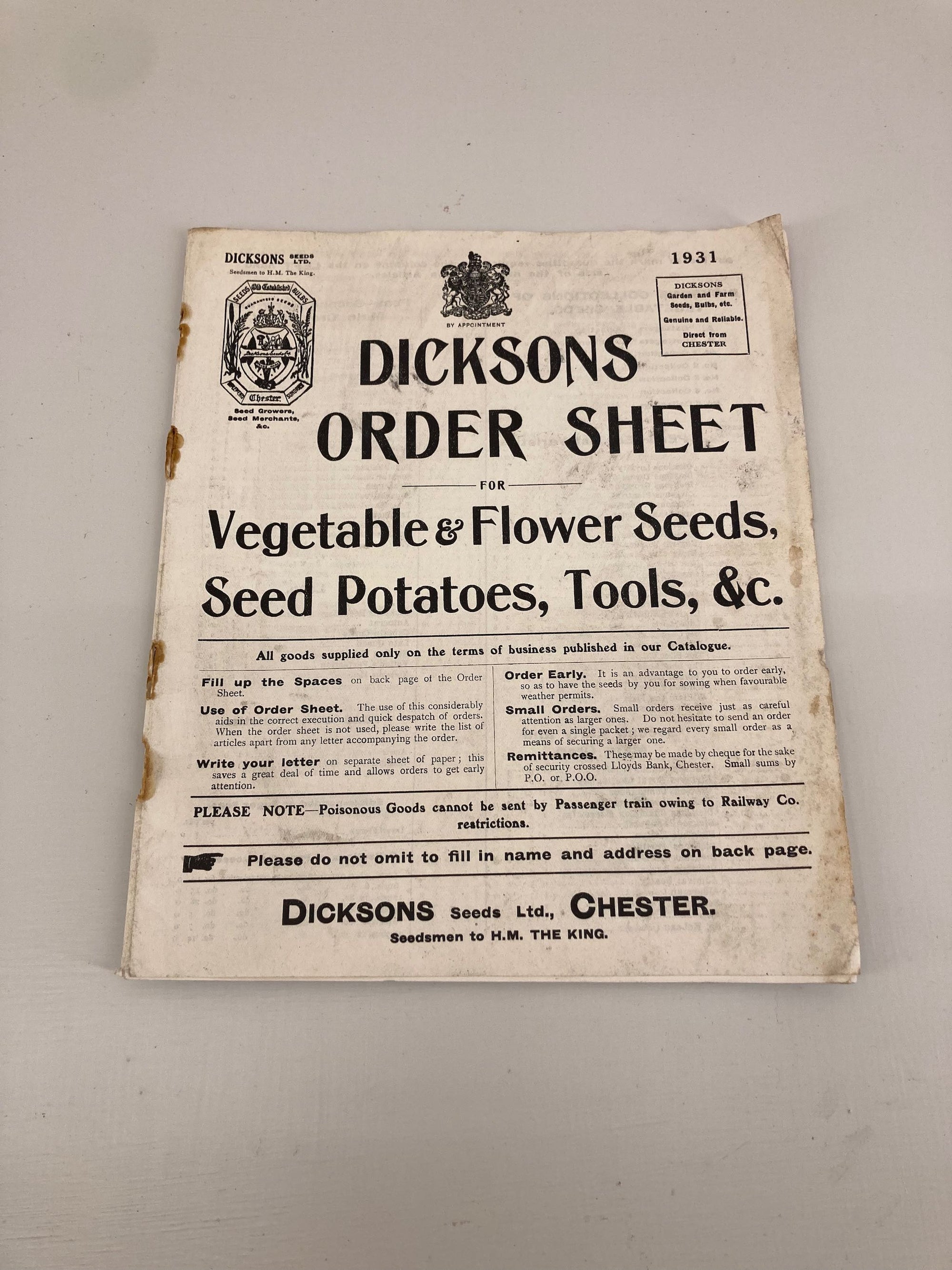 Dicksons Seed Catalogue, 1931