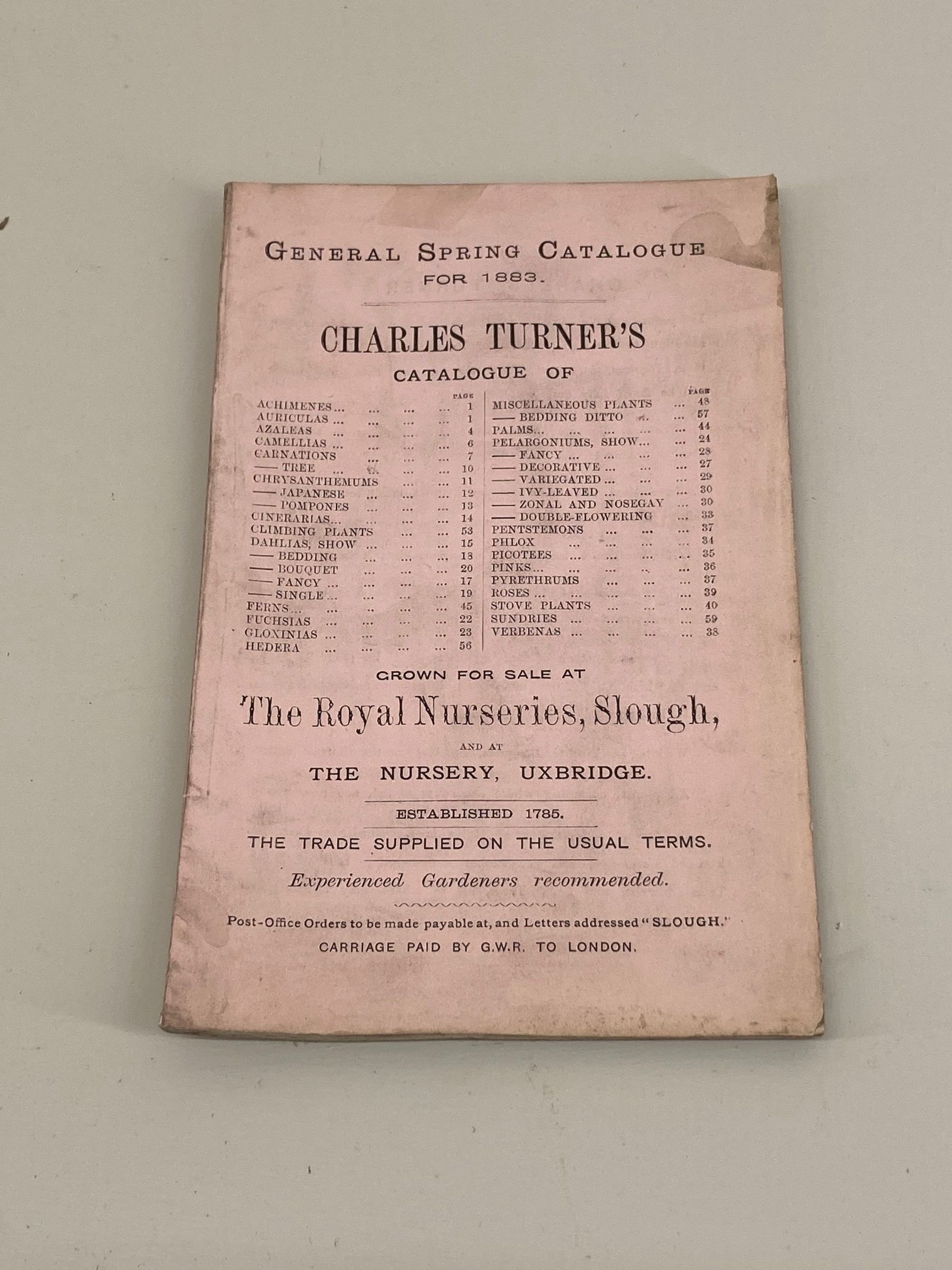 Charles Turner (Royal Nurseries) Spring Catalogue 1883