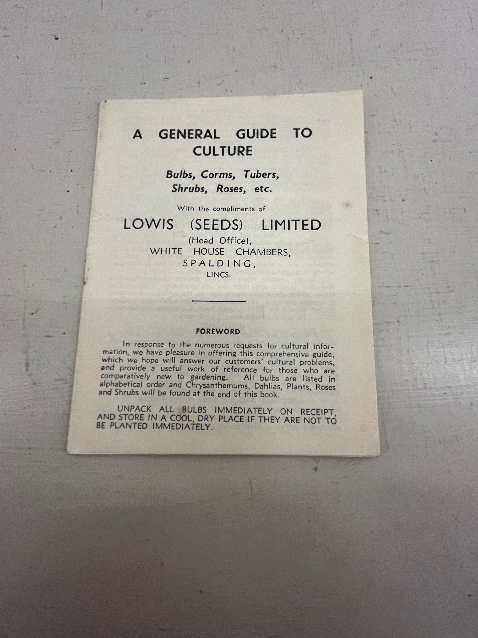 Lowis Seeds Ltd Guide to Culture