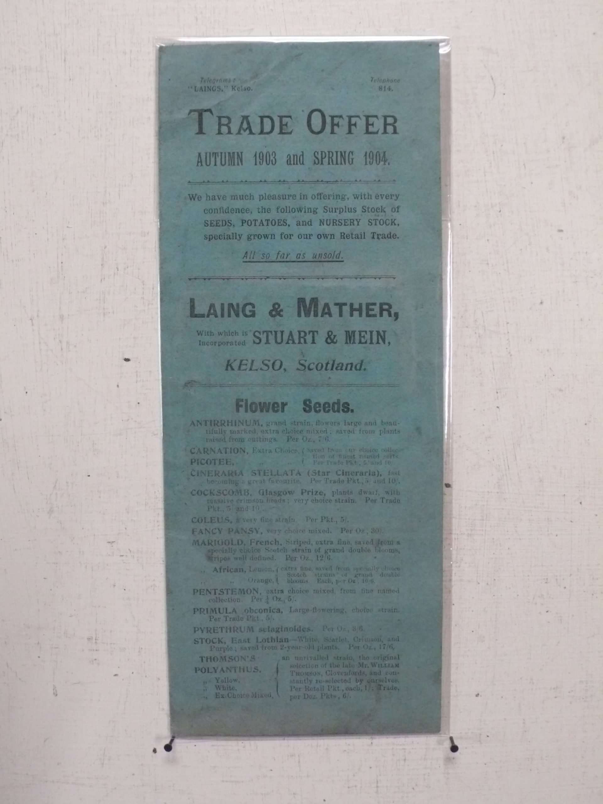 Laing &amp; Mather Seed List 1903 - 1904
